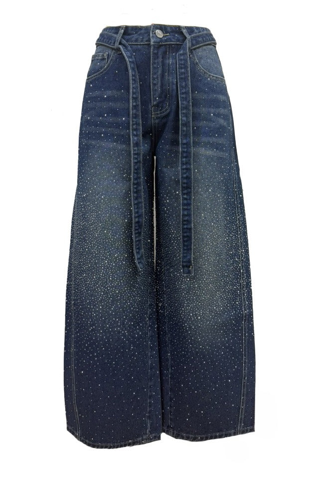 Rhinestone Sparkle Wide Leg Jeans High Waisted