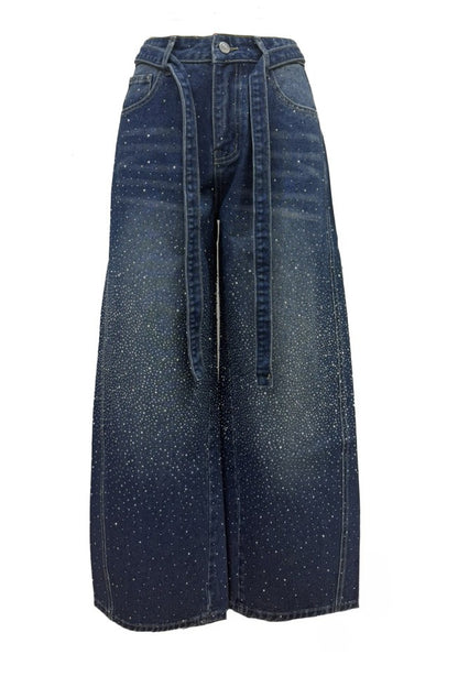 Rhinestone Sparkle Wide Leg Jeans High Waisted