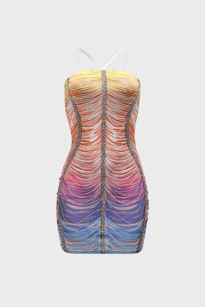 Gradient Mesh Rhinestone Dress