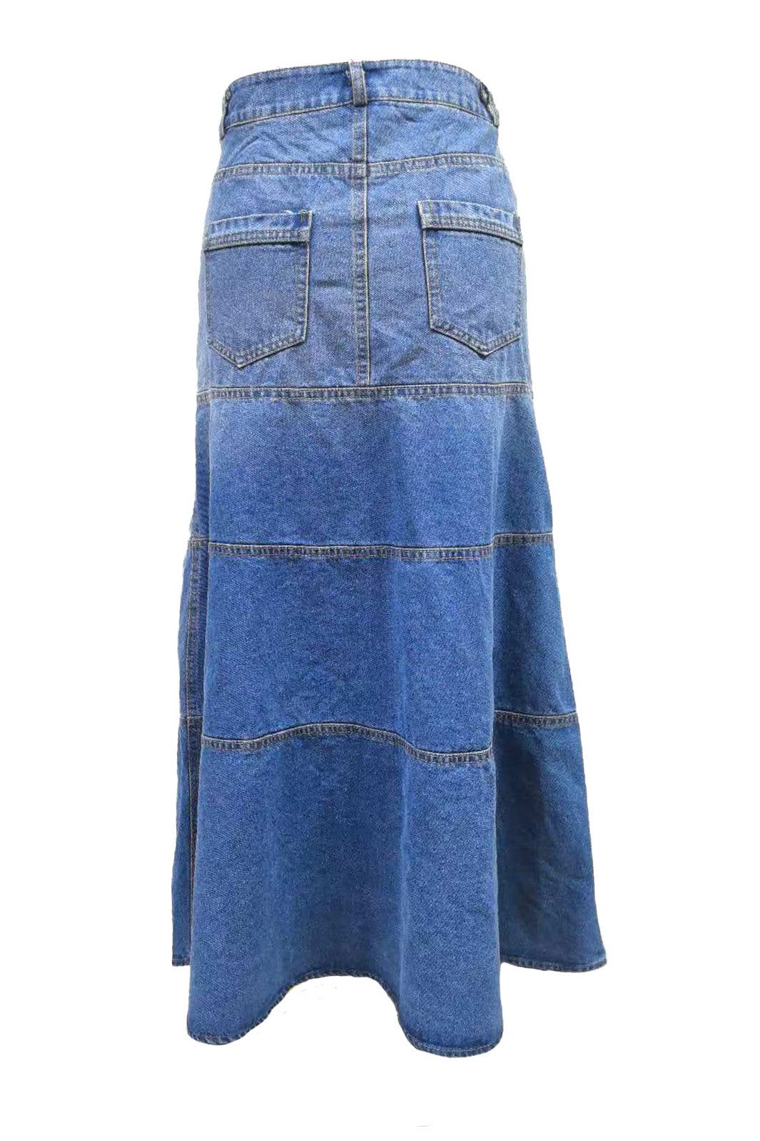 Tiered A-Line Denim Midi Skirt
