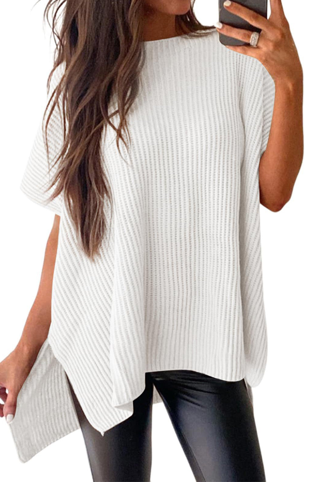 Short Sleeve Side Slit Oversized Sweater