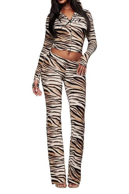 Printed Zip Hoodie & Flared Pant Set