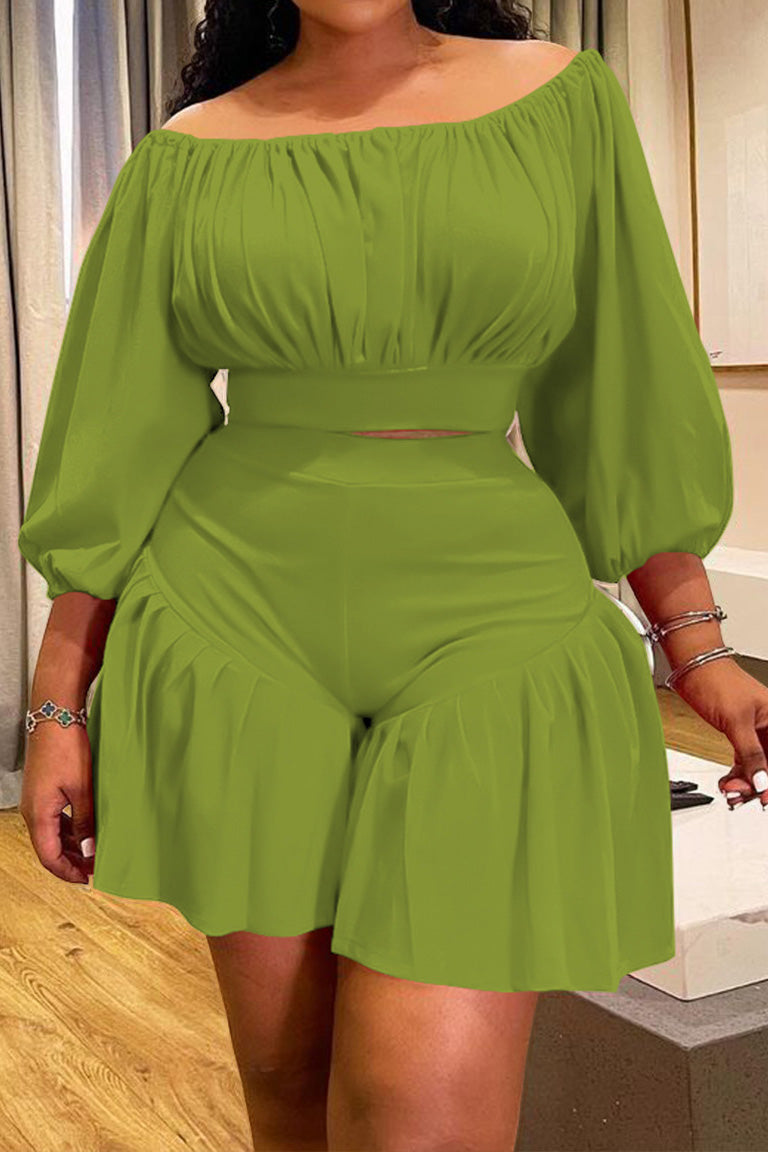 2-Piece Off-Shoulder Ruffle Shorts Set
