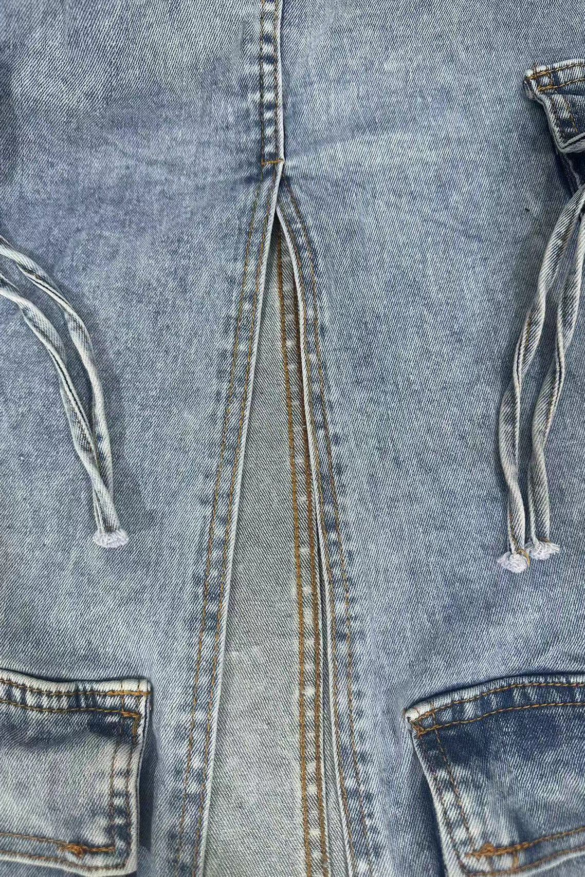 Slit Ripped Pocket Cargo Denim Skirt