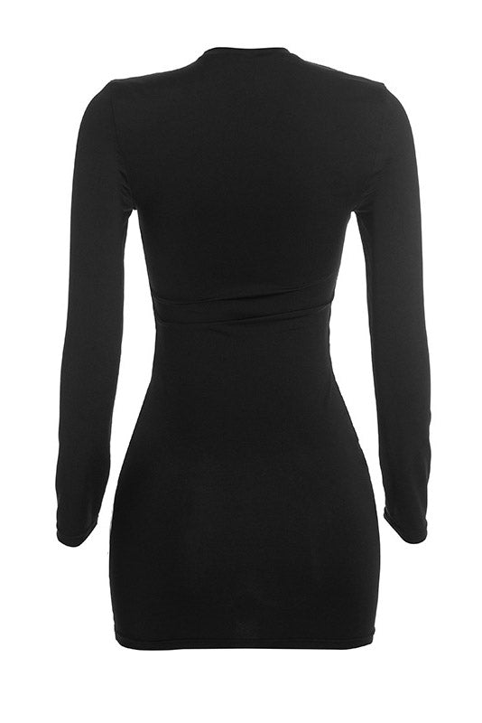 Grommet-Detail Long-Sleeve Mini Dress