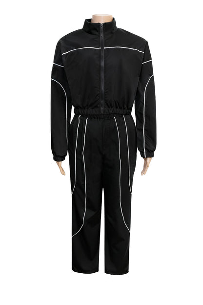 Contrast Piping Zip Pant Set