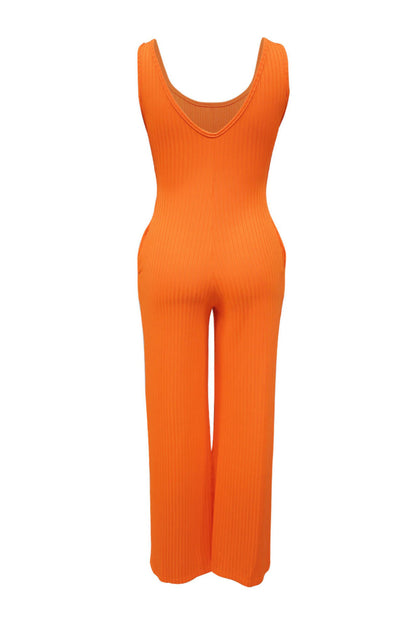 2-Piece Ribbed Knit Tank Jumpsuit & Cropped Top Set