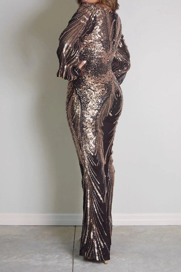 Sequin Lantern Sleeve Party Jumpsuit