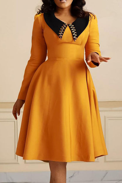 Solid Color Long Sleeve Lapel Elegant Dress