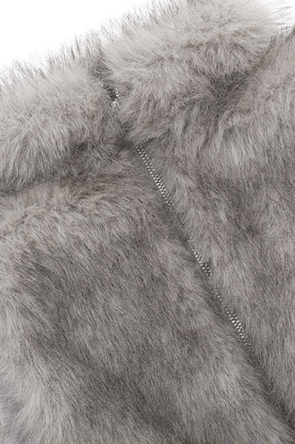 High Neck Fuzzy Zip Vest Top