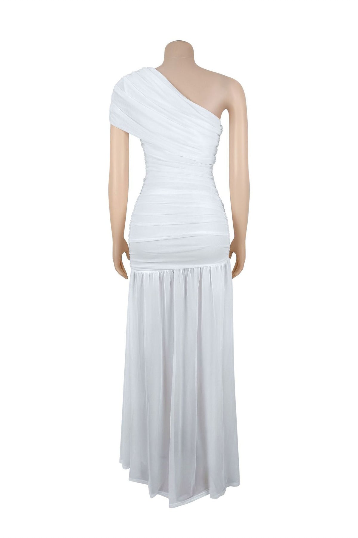 One Shoulder Ruched High Slit Maxi Dress