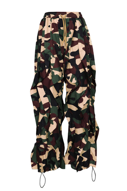 Abstract Print Cascading Draped Drawstring Pants