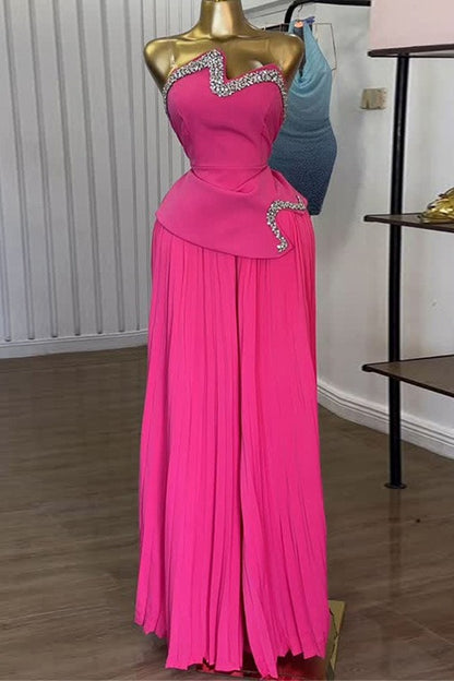 Strapless Rhinestone Top & Pleated Pants Set
