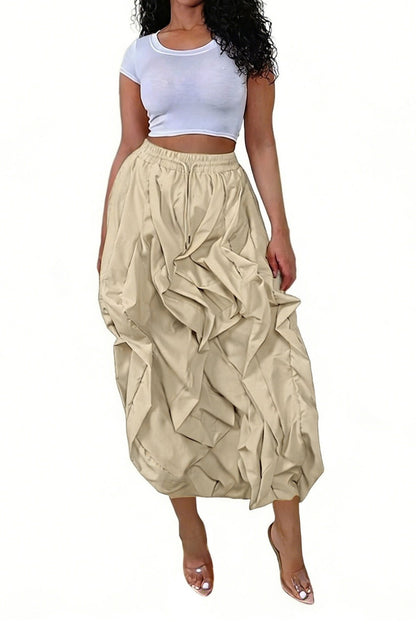 Ruched Drawstring Parachute Maxi Skirt