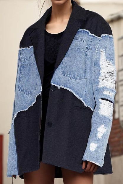 Color Blocking Loose Denim Jacket