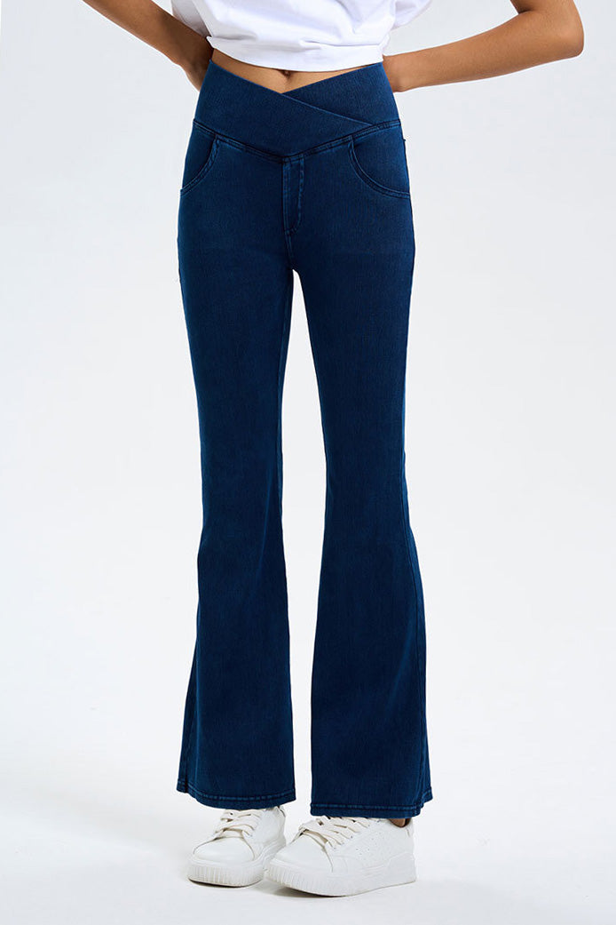 High-Stretch Crossover Flare Yoga Jeans