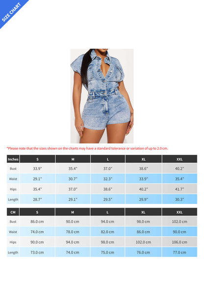 Short Sleeve Rigid Denim Romper