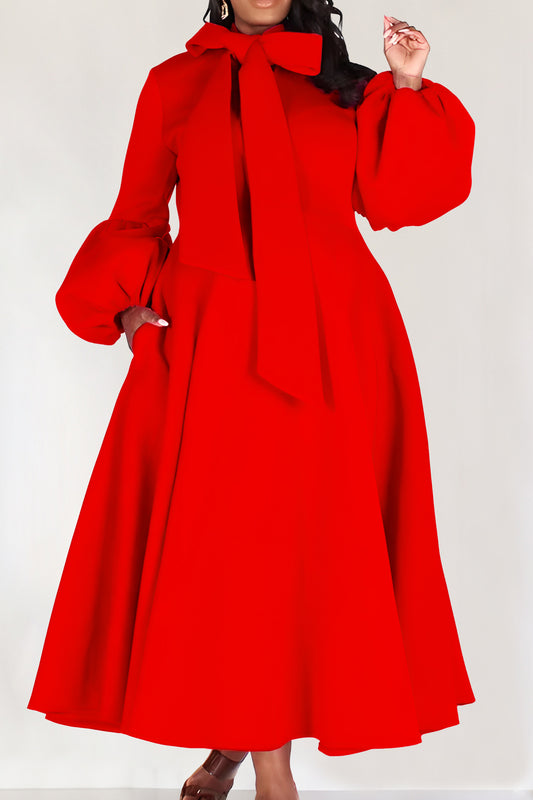 Bubble Puff Sleeve Bow Tie Maxi Dress