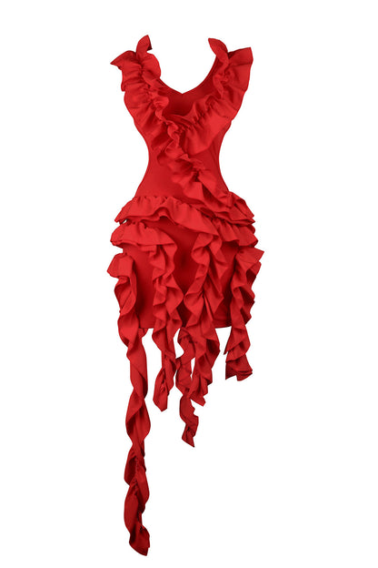Backless Ruffle Tiered Cutout Mini Dress