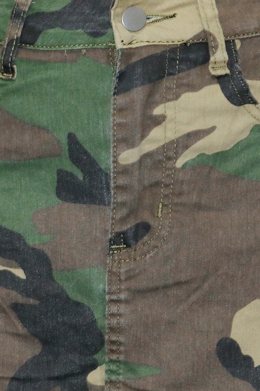 Camo Asymmetrical Skirt Overlay Wide Leg Pants