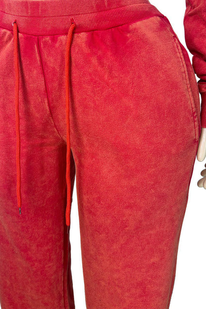 Washed Cropped Zip Jacket Wide Leg Pants Set