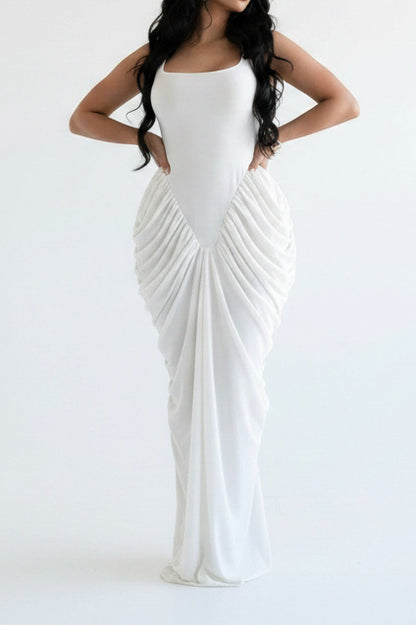 Draped V-Waist Chiffon Maxi Dress
