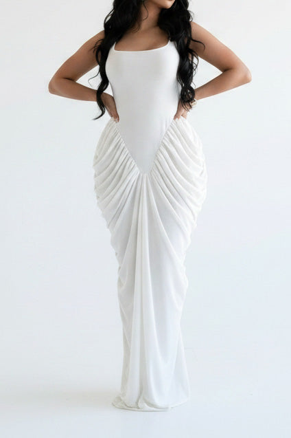 Draped V-Waist Chiffon Maxi Dress