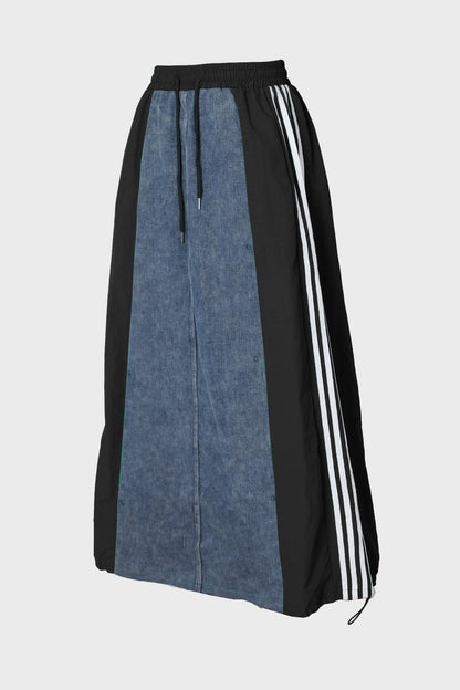 Wide Denim Skirts with Wide Contrast Side Lines