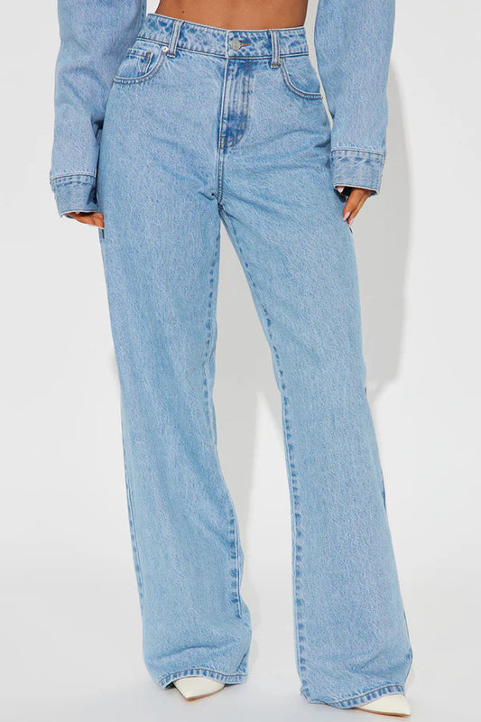 High Waist Heart Pocket Straight Leg Jeans