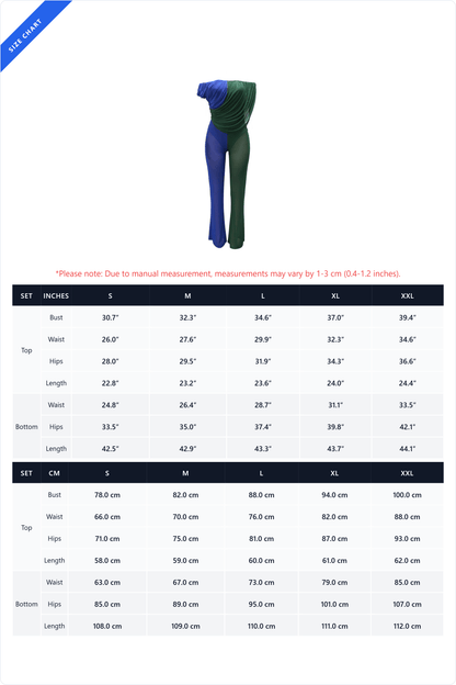 Color Block Ruched Mesh Pant Set
