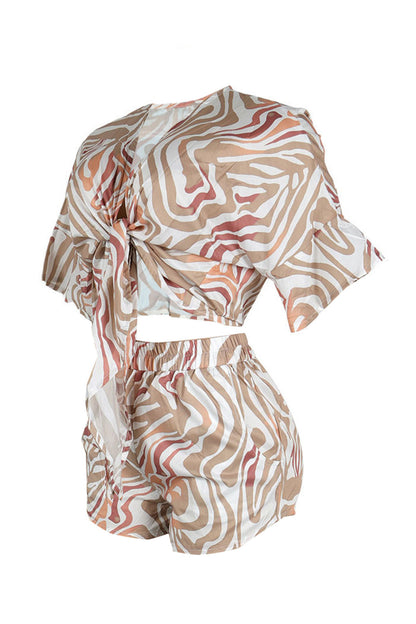 Printed Batwing Sleeve Loose Two-Piece Set