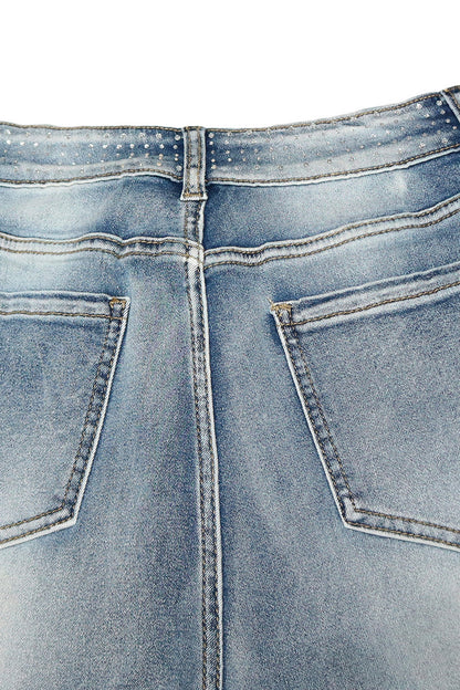 Rhinestone Straight Leg Jeans Pants
