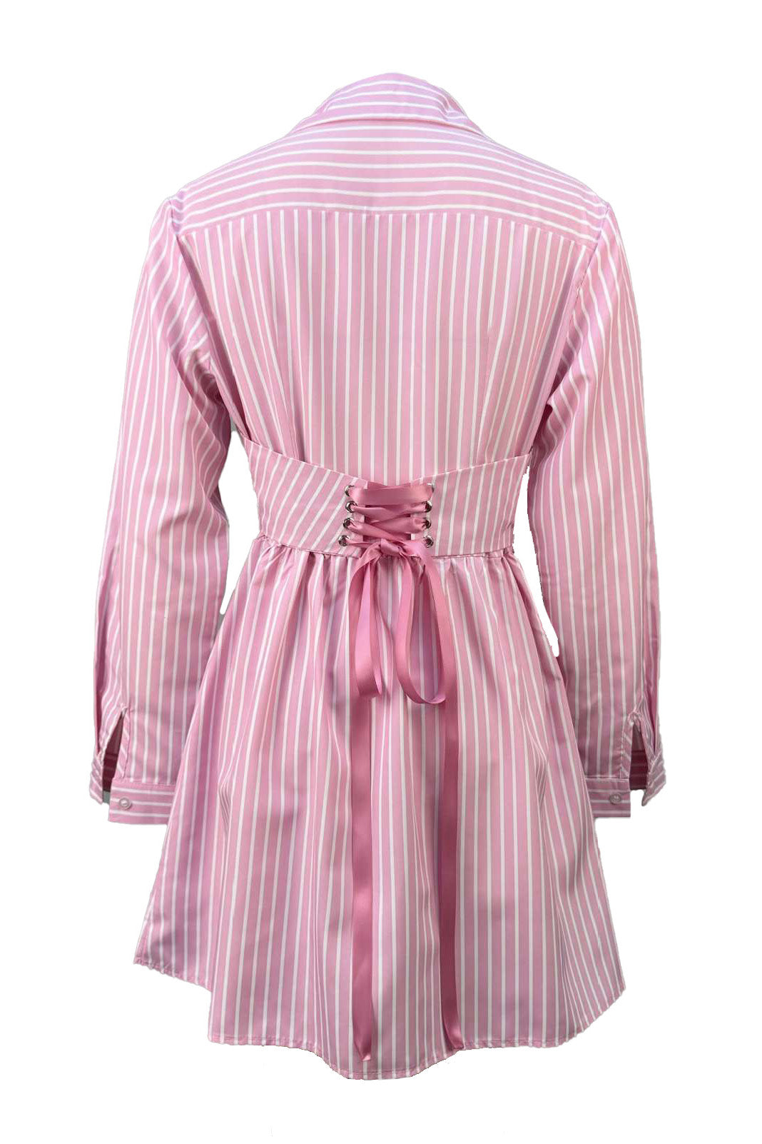 Striped V-Neck Corset-Waist Mini Shirt Dress