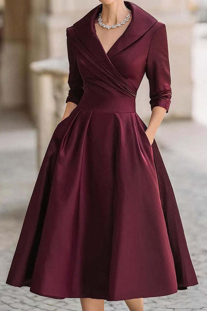 Solid Long Sleeve Waisted Midi Dress