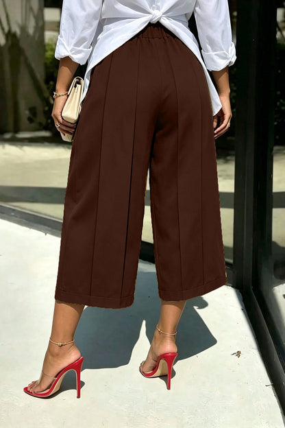 High Waist Pleated Wide Leg Culottes