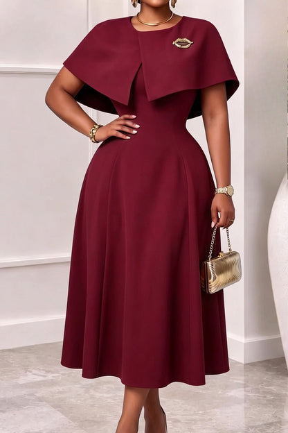 Elegant Cape Overlay A-Line Midi Dress