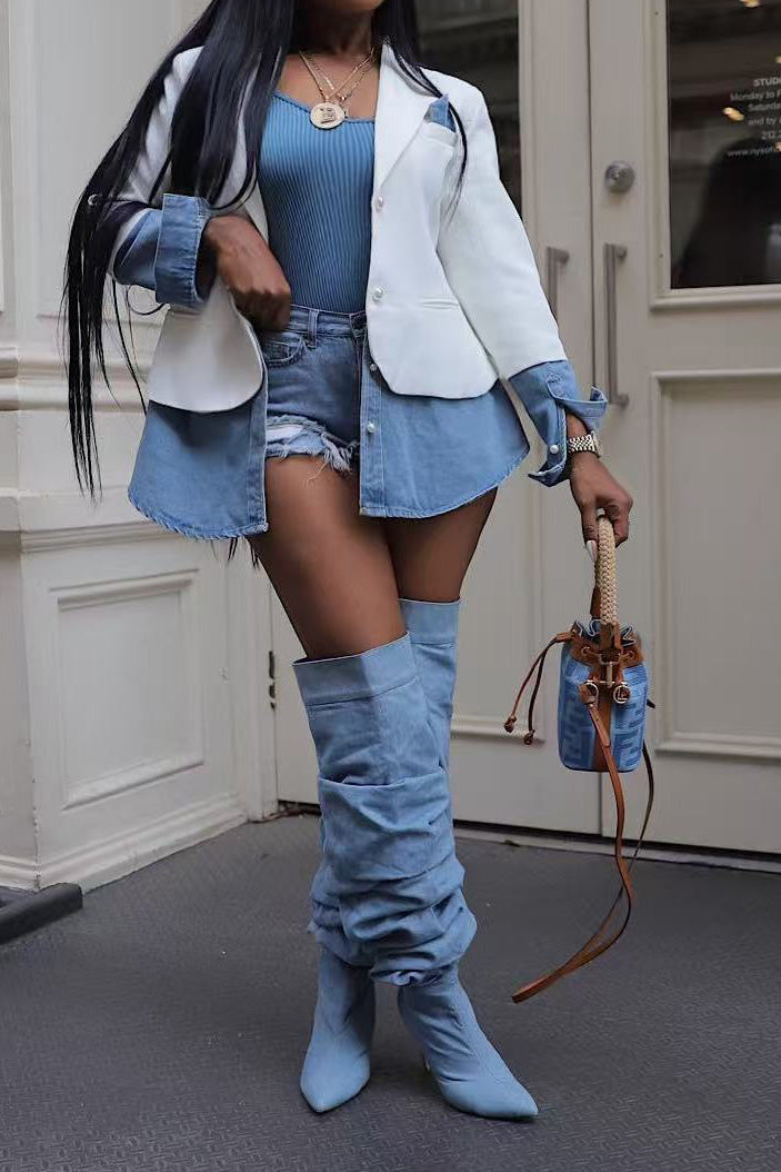 Patchwork Denim Blazer