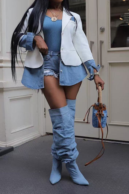 Patchwork Denim Blazer
