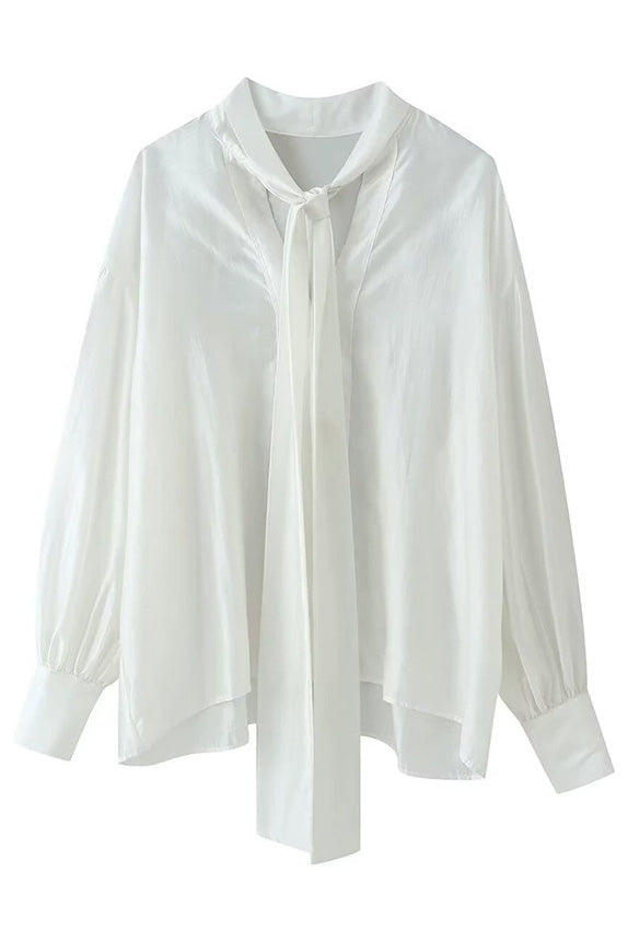 Satin Scarf-Neck Blouse