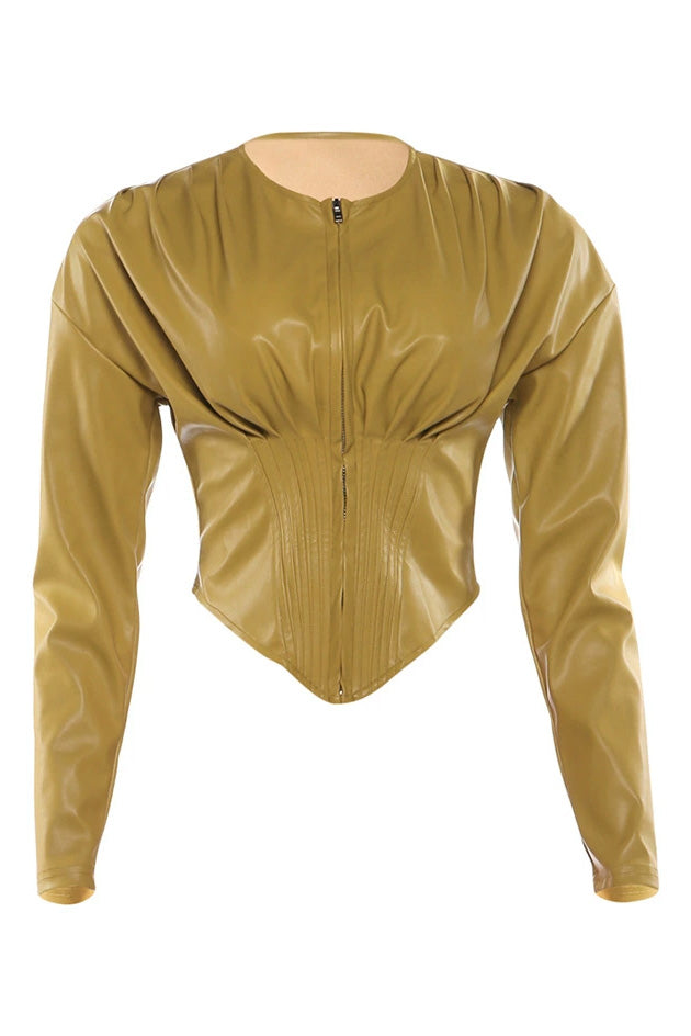 Faux Leather Zip-Up Corset Top