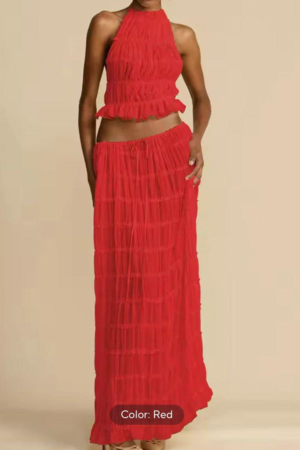 Summer Backless Ruched Dress Set