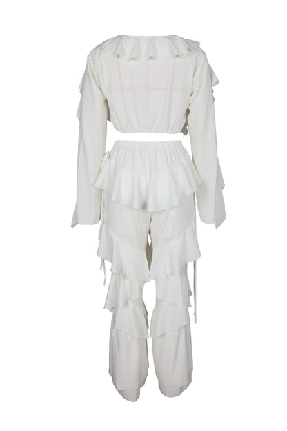 Ruffle Tie-Front Top & Pants Set