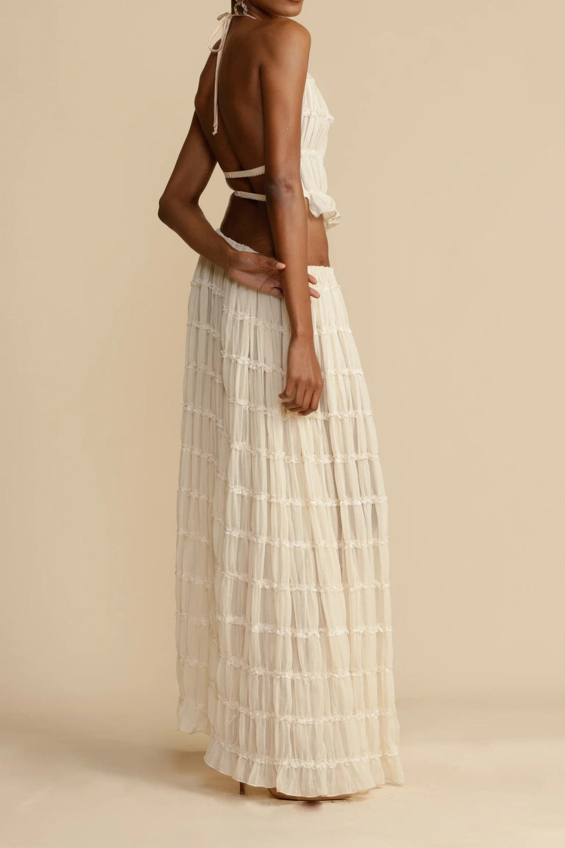 Summer Backless Ruched Dress Set