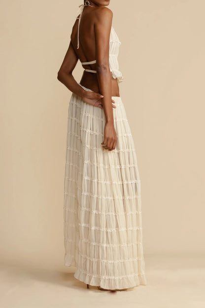 Summer Backless Ruched Dress Set