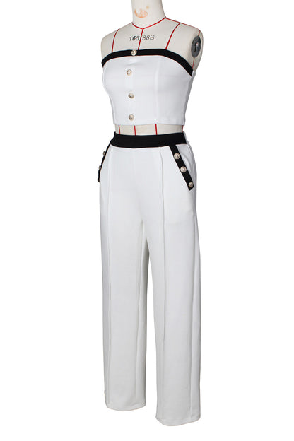 Wide-Leg Pant Suit with Wrap Detail Top
