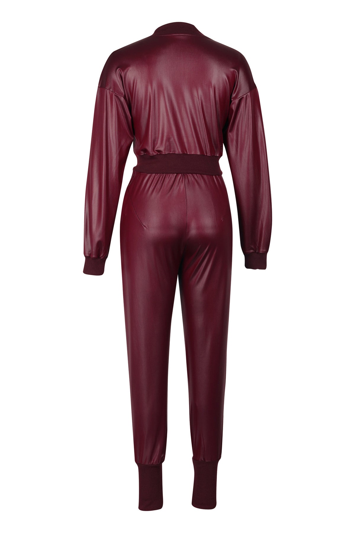 2-Piece Cutout Faux-Leather Bomber & Jogger Set