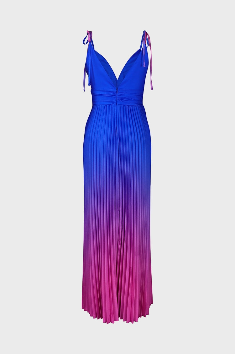 Sleeveless V-neck Pleated Maxi Dress