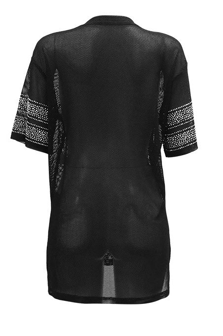 Sheer Mesh Split Rhinestone Top