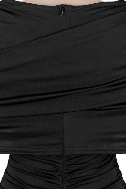 Draped Cape Ruched Bodycon Mini Dress