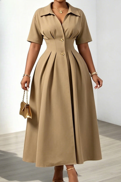 Tailored Collared Pleated A-Line Dress